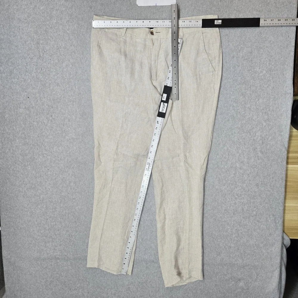 Club Room Men Pants 36W 32L Beige Linen Dress Pants Button 31.5